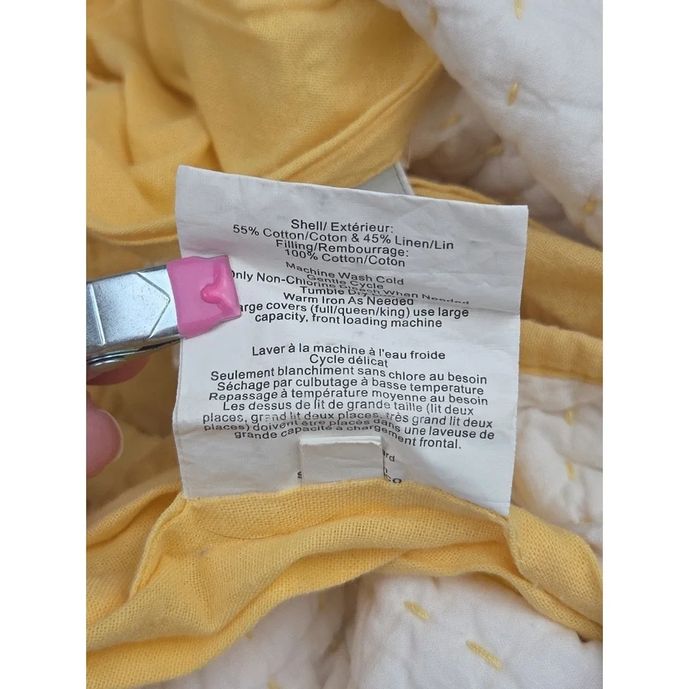 2 Pottery Barn‎ Pick Stitch Quilted Standard Shams Cotton Linen Yellow Tie 2009